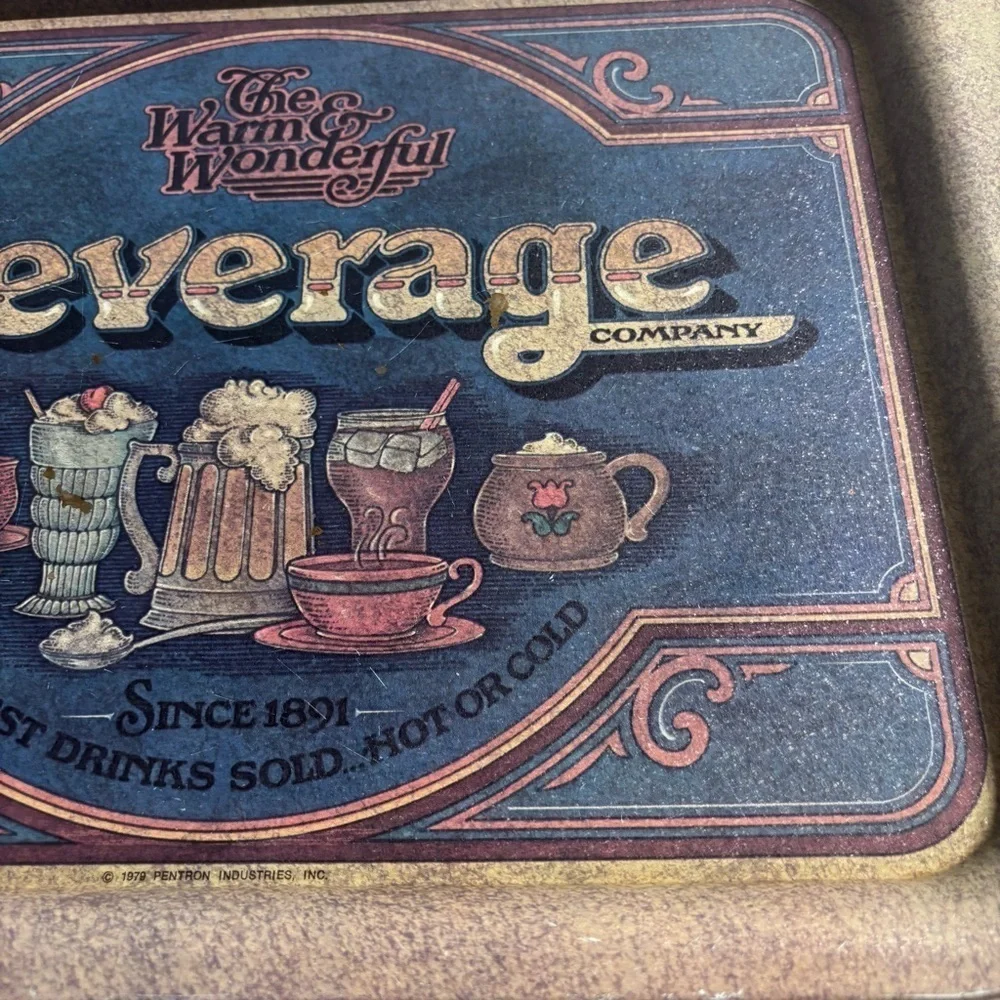 Vintage 1979 Pentron tin serving tray “The Warm & Wonderful Beverage Company” - Picture 3 of 7